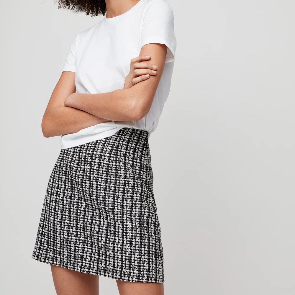 Aritzia Babaton Bryn Tweed Mini Skirt in Black/Espace